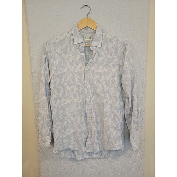 Zara Man Shirt Adult Medium Blue Gray Button Up long Sleeve Slim Fit Casual Mens - Picture 1 of 5